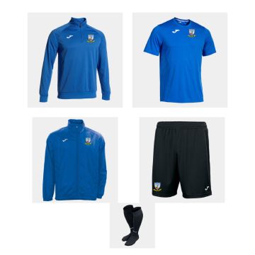 LIFFEYBANK FC RAINJACKET ROYAL BLUE, LIFFEYBANK FC 1/4 ZIP ROYAL BLUE, LIFFEYBANK FC T-SHIRT ROYAL BLUE, LIFFEYBANK FC SHORTS BLACK & BLACK SOCKS