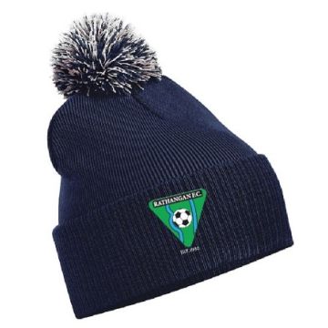 NAVY/WHITE BOBBLE HAT WITH RATHANGAN FC CREST