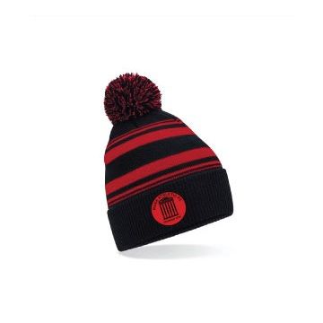 BOBBLE HAT BLACK RED WITH RUSH ATHLETIC CREST