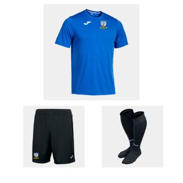LIFFEYBANK FC T-SHIRT ROYAL BLUE, LIFFEYBANK FC SHORTS BLACK & BLACK SOCKS