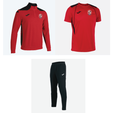 ST.COLUMBANS PACK 4, 1/4 Zip 101952.601, T-Shirt Red/Black 101822.601, Elba Pants 100054.100, With St.Columbans FC Crest on Tee